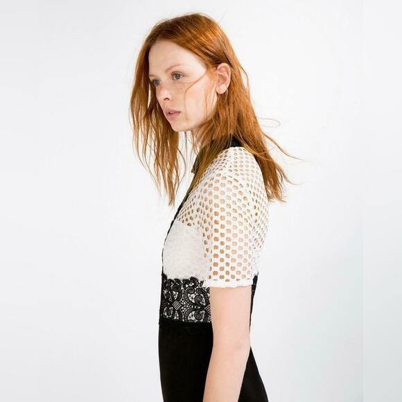 ZARA Black Sheath Tube Dress Twee Lace Short Sleeve Top Size S Office Cocktail - Picture 5 of 16